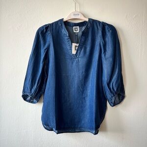 NWT Anne Klein Blue Puff Sleeve Blouse | Size XS